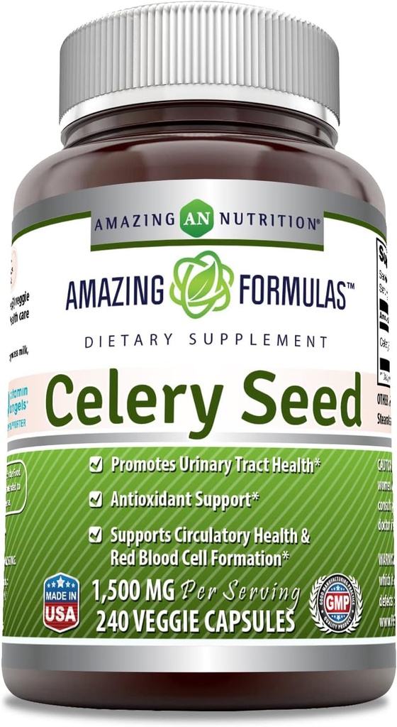 Amazing Fórmulas Celery Seed Extract Suplemento TEN 1500 Mg ANTE 240 Veggie Capsules ← No Gluten-Free TEN Made in USA