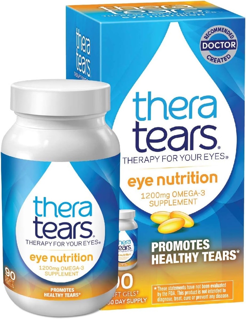 TheraTears 1200mg Omega 3 Suplemento para la Nutrición Ocular, Orgánica Triglicérida Pez Aceite y Vitamina E, 90 Cuenta