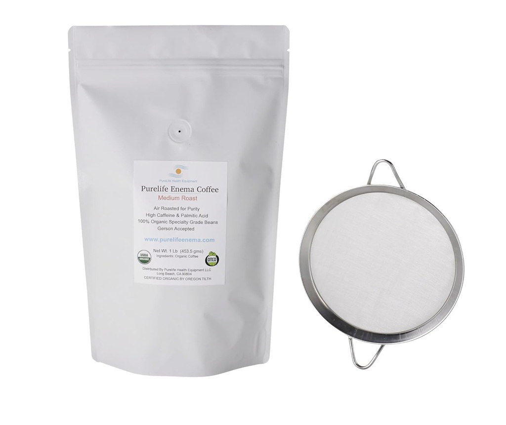 Purelife Enema Coffee and Coffee Enema Strainer - Mold and Fungus Free - Medium Ground "Air" Roasted - Gerson Accepted - Ships Direct From Manufacturer