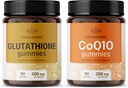 HerBAMAMA Glutathione y CoQ10 Kit - Agrupo de 500 mg L-Glutathione reducido y 200 mg CoQ10 Gummies - Vegan, No GMO, Gelatin-Free - 2 Pack