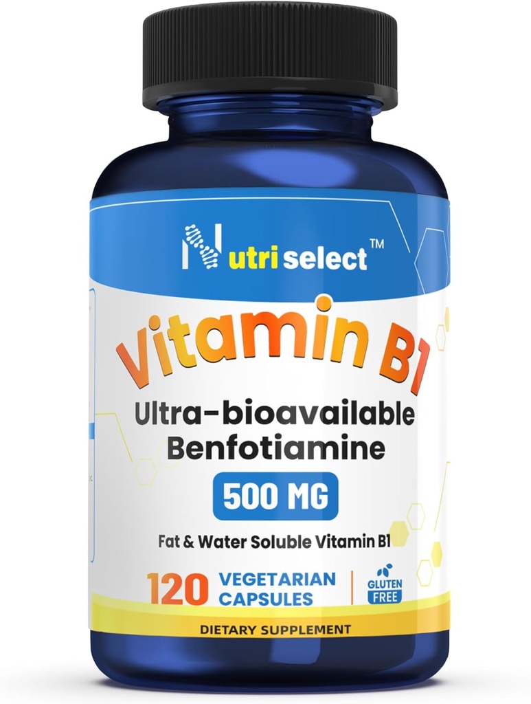 120 Capsules Delivers 500 mg of Vitamin B1 in This Benfotiamine Supplement, which is Non-GMO, Vegan, and Gluten-Free