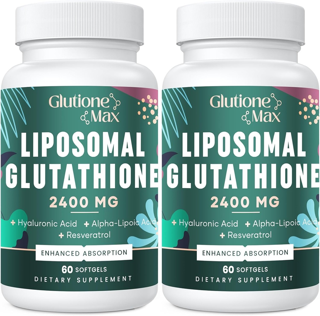 8-en-1 Glutathione Liposomal 2400 MG, Fórmula Antioxidante de alta absorción – con ácido hialurónico, ácido alfa-Lipoico, Resveratrol - Skin, Sistema desintoxicación del hígado, 120 Softgels