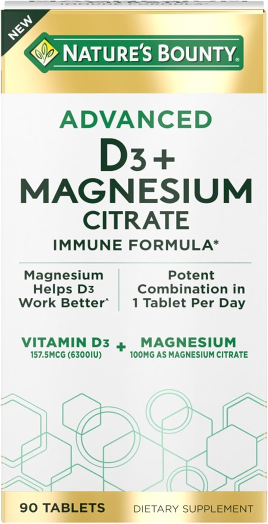 Bounty Advanced Vitamin D3 con Magnesium Citrate Immune Formula, soporta Immune y Bone Health, 90 Tablets