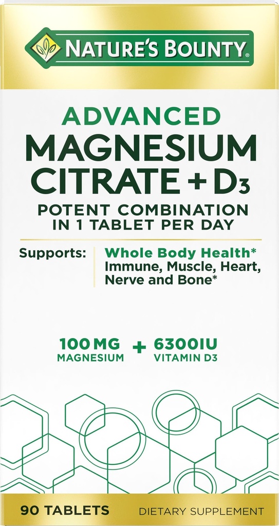 Nature’s Bounty Advanced Vitamin D3 with Magnesium Citrate Immune Formula, Supports Immune and Bone Health, 90 Tablets