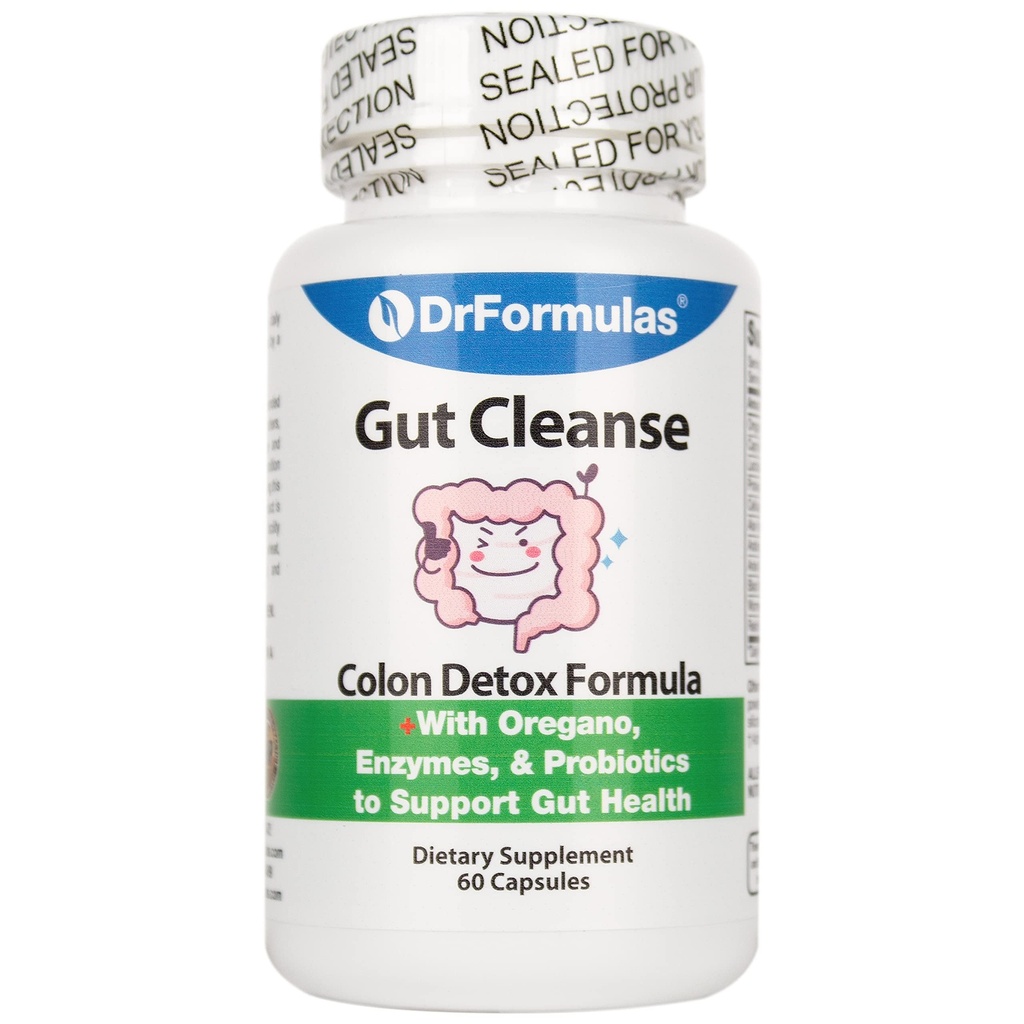 DrFormulas Gut Cleanse para Mujeres, Hombres, Niños con Probióticos Nexabióticos, Orégano, Enzimas Digestivos, 60 cápsulas (Nota Crema)