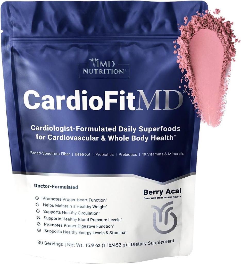 1MD Nutrición CardioFitMD - Beets Vegan Superfood Keto-Friendly - Suplemento de óxido nítrico - Polvo de remolacha - Bebida de fibra alta - 30 días