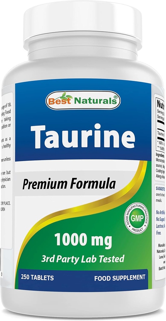 Mejores Naturales Taurine 1000 mg 250 Tabletas - Apoya la Salud Ocular, Actividad Celular Saludable & Salud Cardiovascular