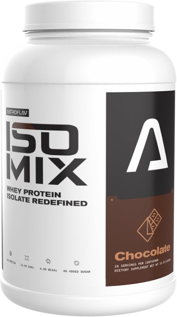 ASTROFLAV IsoMix Redefinido Whey Protein Isolate Powder – 24g Protein, 0g Sugar, Low-Carb, 6.5g BCAA + 13.4g EAA – Premium Muscle Recovery &amp; Lean Muscle Growth Formula, Chocolate
