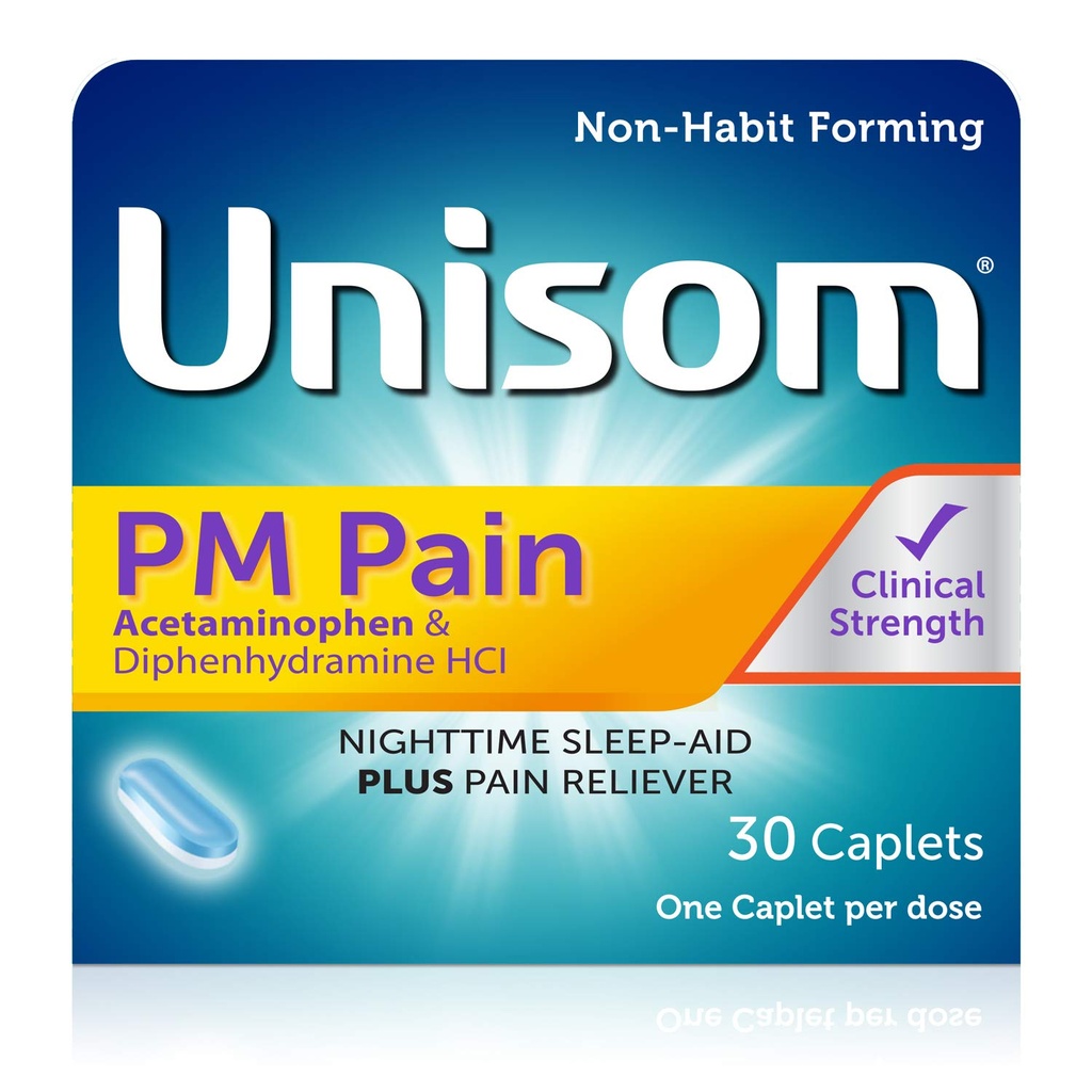 Unisom PM Pain Nighttime Sleep-aid + Pain Reliever, Acetaminophen &amp; Diphenhydramine HCI, 30 Caplets, 50mg