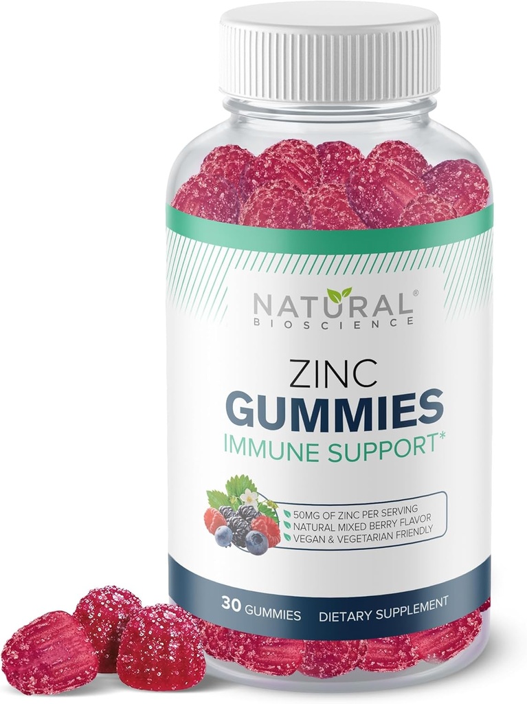 Zinc Gummies 50mg - Apoyo Inmunitario, Salud de la Esquía, Antioxidante, Suplemento Zinc diario para adultos, Alto poder de Defensa Inmunitaria Gummy, Citrate de Citrate Inmunity Gummies, Vegan, No GMO, Gluten-Free