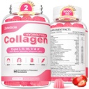 2 Pack Collagen Gummies for Women Men, Hydrolyzed Collagen Peptide Type I,II,III,V,X with Biotin, Vitamin C A B D E for Skin Hair Nails J0ints, Immunity Energy Digestion, Sugar Free, 120 Count