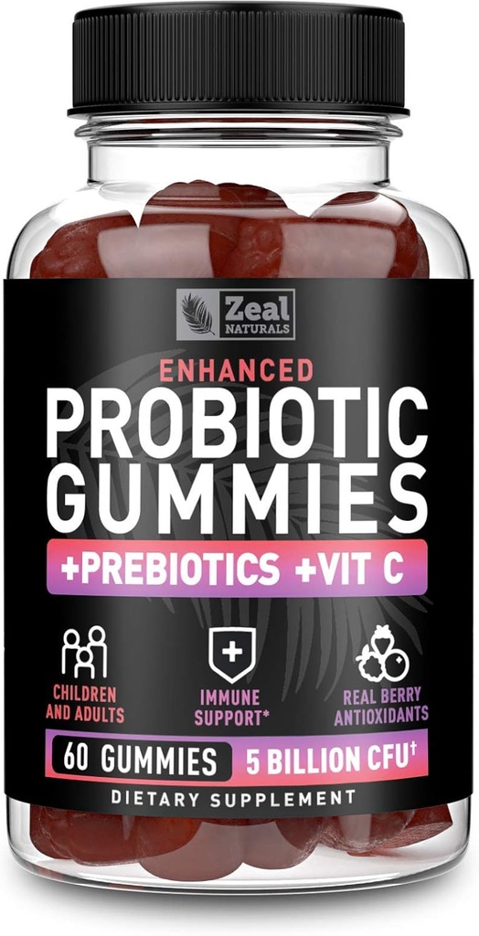 Gummies Probióticas para Adultos y Niños (60 Cuenta tención 5 Billion CFU) w / Antioxidantes de Berry Orgánica & Vitamina C para Apoyo Inmunitario y Digestión Gummy- Prebióticos y Probióticos para mujeres Gummies