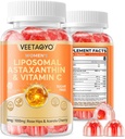Astaxanthin Supplements 6mg + Liposomal Vitamin C 1000mg - Dual Layer - Niacin B6,B12,Folate,Biotin - Antioxidants - Gelatin Free,Sugar Free,60Cts