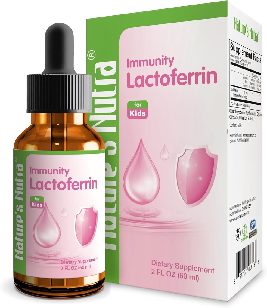 Nutra Lactoferrin, Lactoferrina Líquida Premium para bebé, bebé, niños y niños, no GMO, Kosher, 2 Fl Oz (60ml)