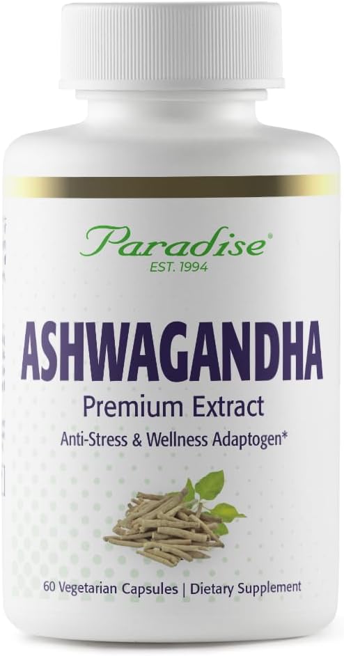 Herbs paradisiacos orgánico Ashwagandha, Ayurvedic Adaptogen, Vegan, Non GMO, Gluten Free, 60 cápsulas vegetarianas