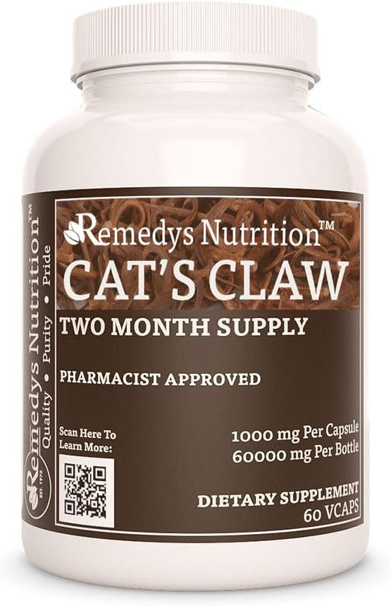 Remedy's Nutrition Cat's Claw Bark " Root  durable 1,000 mg, 60 cápsulas veganas suplemento dietético herbal ← Dos meses de suministro
