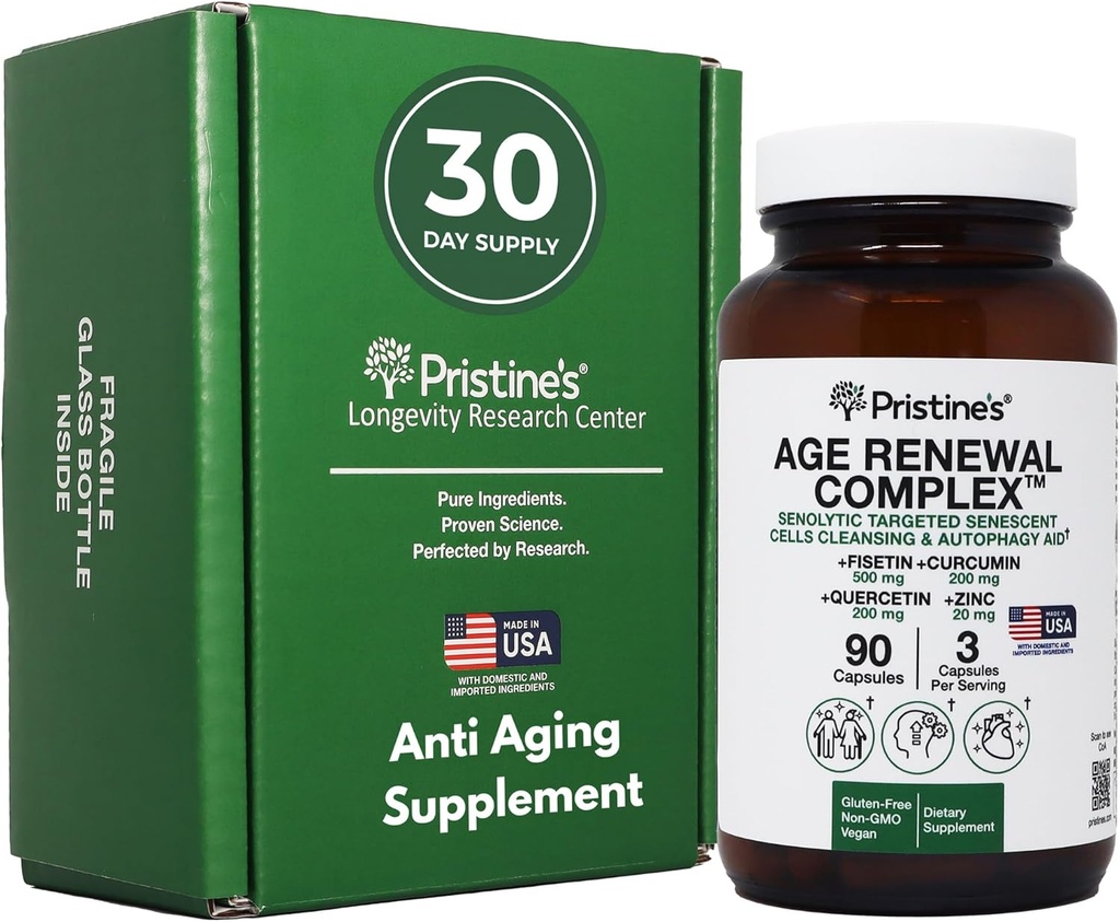 Complejo de Renovación de la Edad " Suplemento Anti-Envejecimiento Celular Autophagy Aid Senolytic - Fisetin, Quercetin, Curcumin, Zinc - 90 Capsules 30 Day Supply - Heart, Skin, " Total Wellness Support