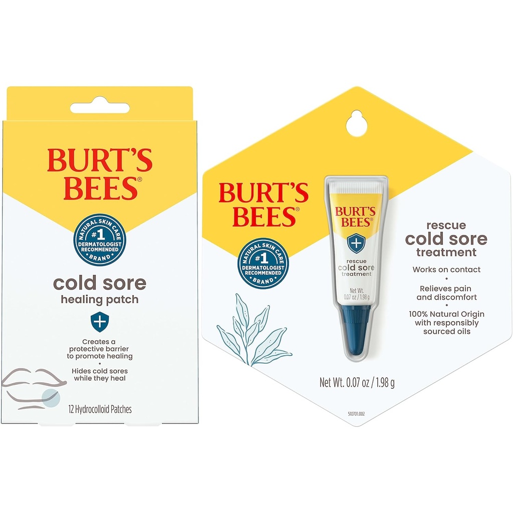 Las abejas de Burt Tratamiento de Sore Cold Bundle con Patches de Sanación de abejas de Burt y Bees de Burt Tratamiento de Sore frío con Rhubarb y Sage, Protege, Cura y Alivia los síntomas