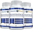 Investigación Resveratrol Verificado - 98% Trans-Resveratrol 1000 mg, Anti-Aging Support - 60 cápsulas por botella - 3 botellas