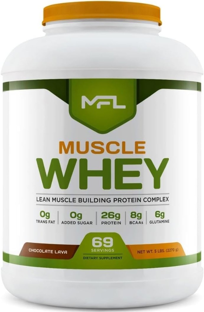 MFL Muscle Whey Protein l 28g de Protein l 8g BCAAs l Keto Friendly l Low Carbs l 5 lbs. (Chocolate Lava)