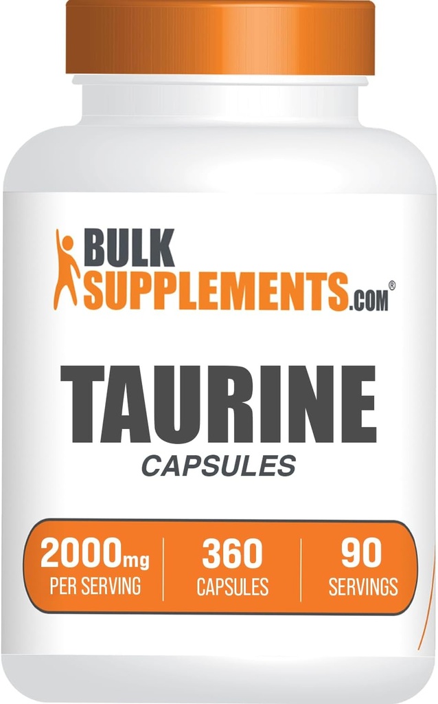 BulkSupplements.com Taurine Capsules - Suplemento Taurine, Taurine 2000mg, Amino Acids for Heart Health, Taurine Pills - Gluten Free, 4 Taurine 500mg cápsulas por Serving (2000mg), 360 cápsulas