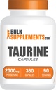 BulkSupplements.com Taurine Capsules - Suplemento Taurine, Taurine 2000mg, Amino Acids for Heart Health, Taurine Pills - Gluten Free, 4 Taurine 500mg cápsulas por Serving (2000mg), 360 cápsulas
