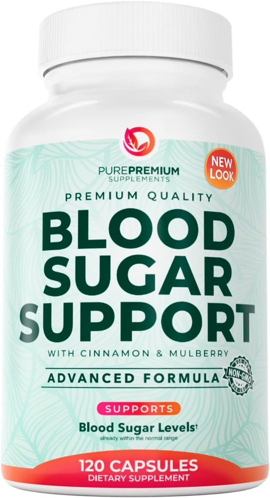 PurePremium Normal Blood Sugar Support Supplement - 20 Active Ingredients Complex to Support Blood Sugar Levels Ya en The Normal Range - with Cinnamon, Bitter Melon, Chromium, Mulberry - 120ct