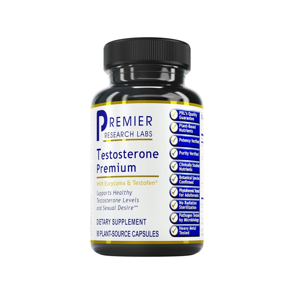 Premier Research Labs Testosterone Premium - Suplemento de testosterona para hombres, todo Complejo de Testosterona Natural, Premier Labs Testosterone Support, Fenugreek, Cordyceps &amp; Maca - 90 Vegetarian Capsules