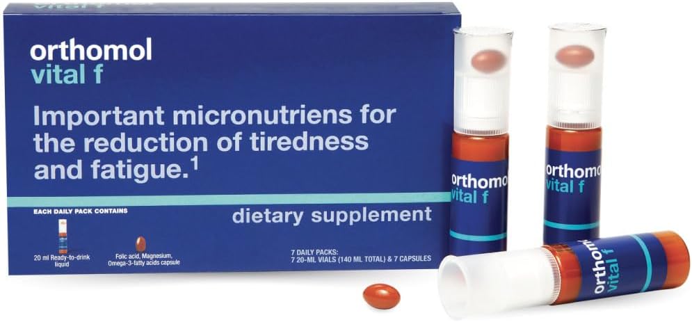 Orthomol Vital F Vial, Multivitamina de Mujeres, Suministro de 7 Días, Vitaminas A, B, C, D, E, K, Calcio, Iodine, Omega-3