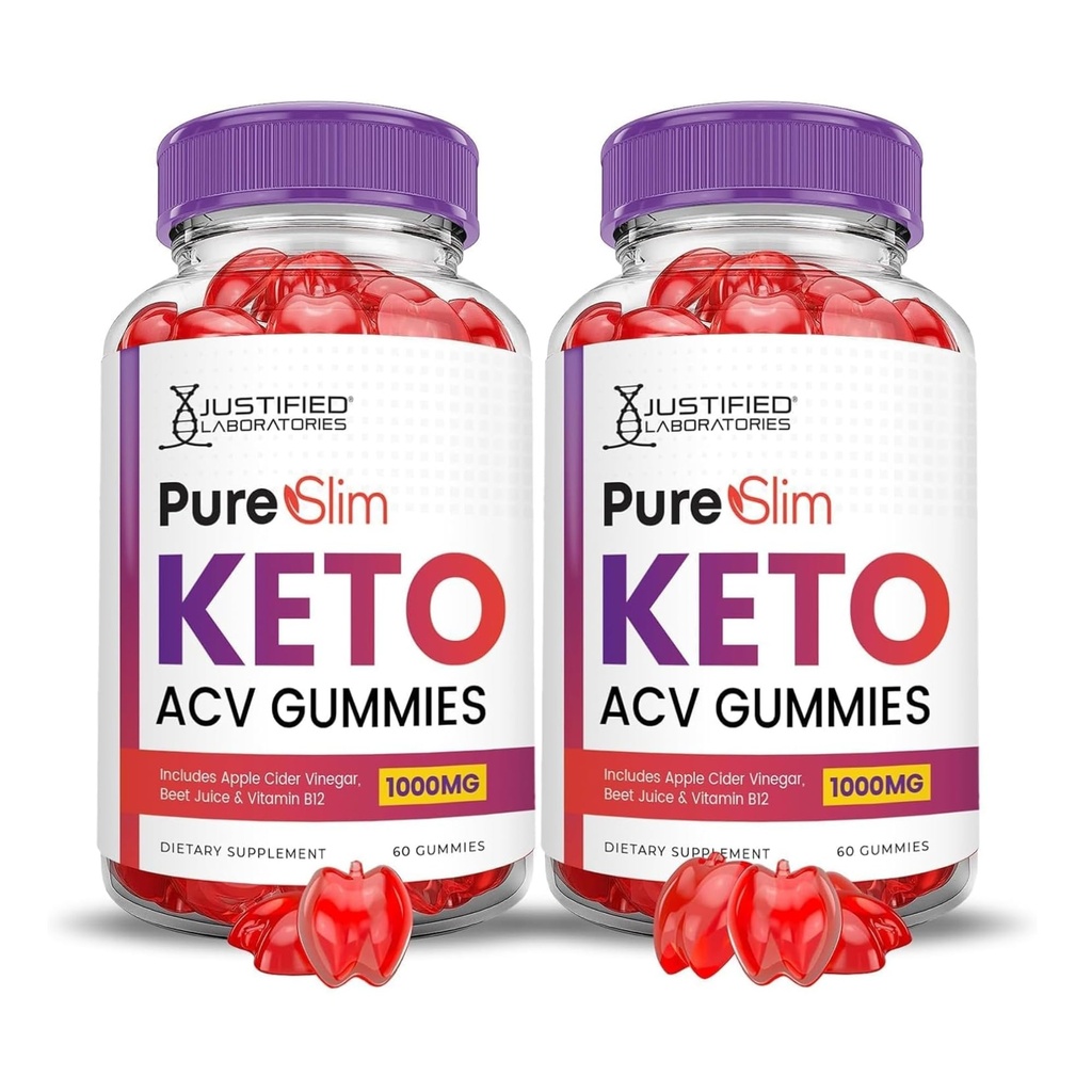 Laboratorios justificados (2 Pack Pure Slim Keto ACV Gummies Advanced Fórmula 1000MG PureSlim Keto Gummies Apple Vinagre de sidra Formulado con Powder Pomegranate Beet Juice B12 Vegan Non GMO 120 Gummys