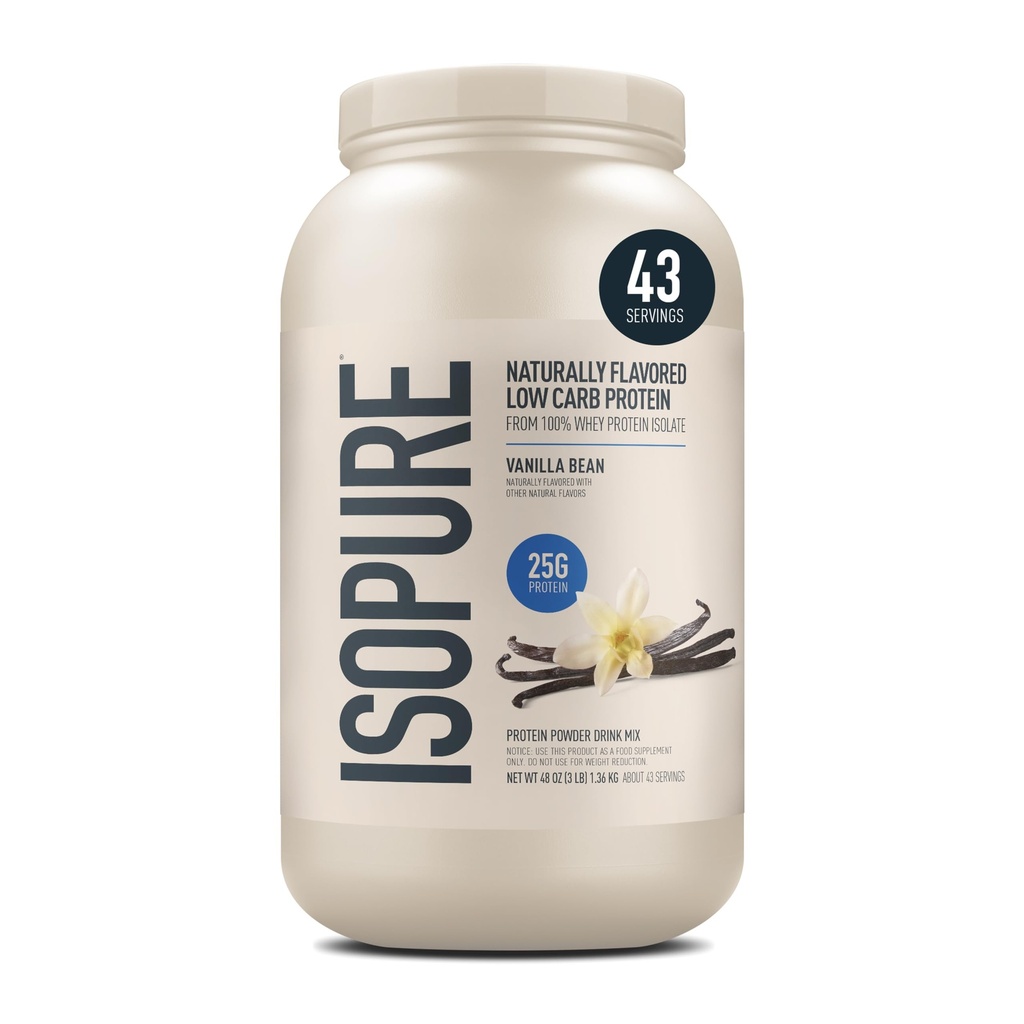 Isopure Low Carb 100% Pure Whey Isolate Protein Powder, Lactose Free, Gluten Free, With Vitamins, Vanilla, 25g Protein Por Serving, 3 Lbs, 40 Servings (Packaging May Vary)