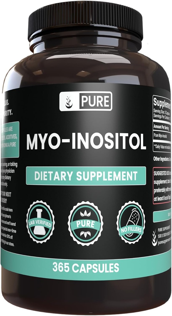 Myo-Inositol (365 capsules) No hay magnesio ni artillería de arroz, siempre puro, laboratorio verificado