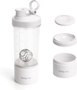 Blender Protein Shaker Tritan Botella con Pill/Powder Storage Container for Protein Shakes-pre workout bottle-Mixer Cup-Gym Sport Water Bottle with Wire Whisk Balls White