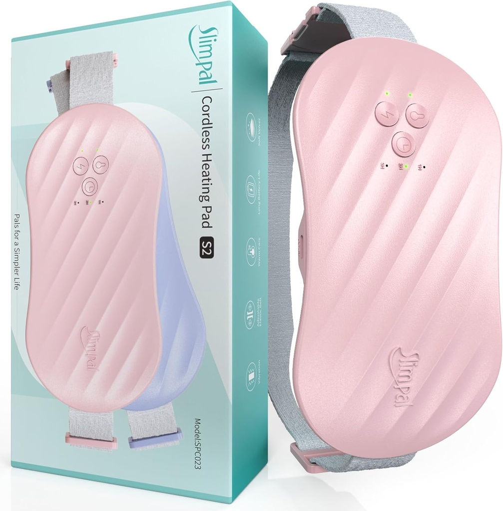 Slimpal AI Portable Calefacción Pad para Calambres de Período, Smart AI Heat Chip, Electric Cordless Calefacción Cinturón para Atrás, Belly, Cera, Stomach, Menstrual Wearable Calefacción Pad Regalos para Mujer Rosa S2