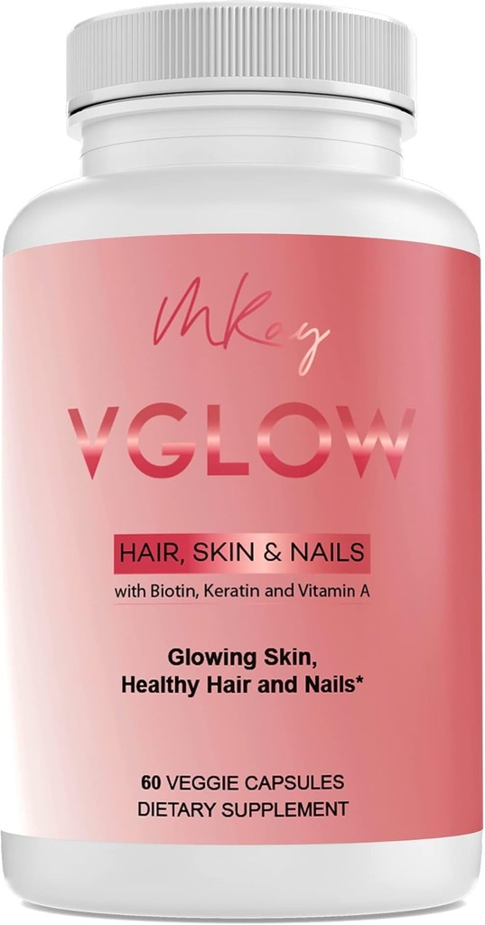 Marwa Kadi VGlow Hair Skin & Nails Vitamin for Supporting Healthy Hair and Nails Multivitamin & Vegan Dietary Supplement, Gluten Free, 60 Tablets