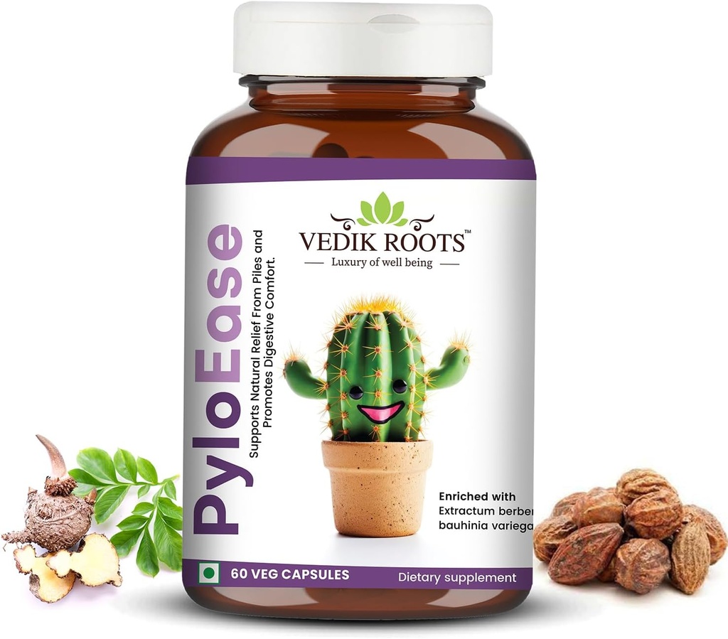 PyloEase ¦ Ayurvedic Herbal Suplemento tradicionalmente usado para apoyar Digestive Comfort & Daily Balance Silencio asociado con Alivio de Digestive Discomfort Silencio 60 Veg Capsules, (Pack of 1)