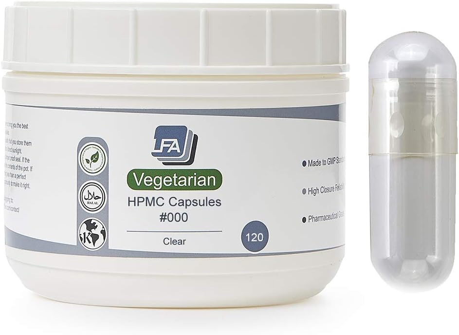 Vegan Capsules Empty Size 000-120 Count Clear HPMC Veggie Capsules Empty - Joined Fillable 000 Vegetable Pill Capsules - Empty for DIY Capsule Filling Kit - Certified Halal Kosher Hypromellose