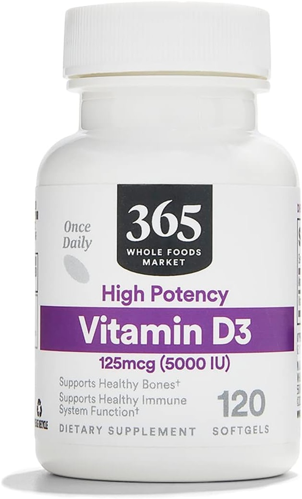 365 by Whole Foods Market, Vitamina D3 Softgels, 5000 UI, 120 CT