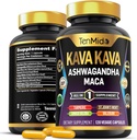 Kava Kava Root Suplemento - 8in1 Fórmula - Combina con Ashwagandha, Maca, Turmeric, Ginkgo Biloba, St. John's Wort, Valerian &amp; Black Pepper - 120 Vegan Capsules, 4 meses de suministro