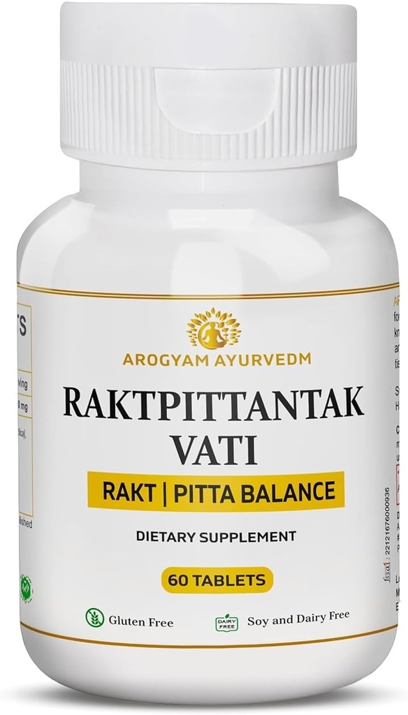 Dr. Pushp AROGYAM AYURVEDM RAKATPITTANTAK VATI for Pitta Balance, Blood Purifier- Pack of 60 Tablets
