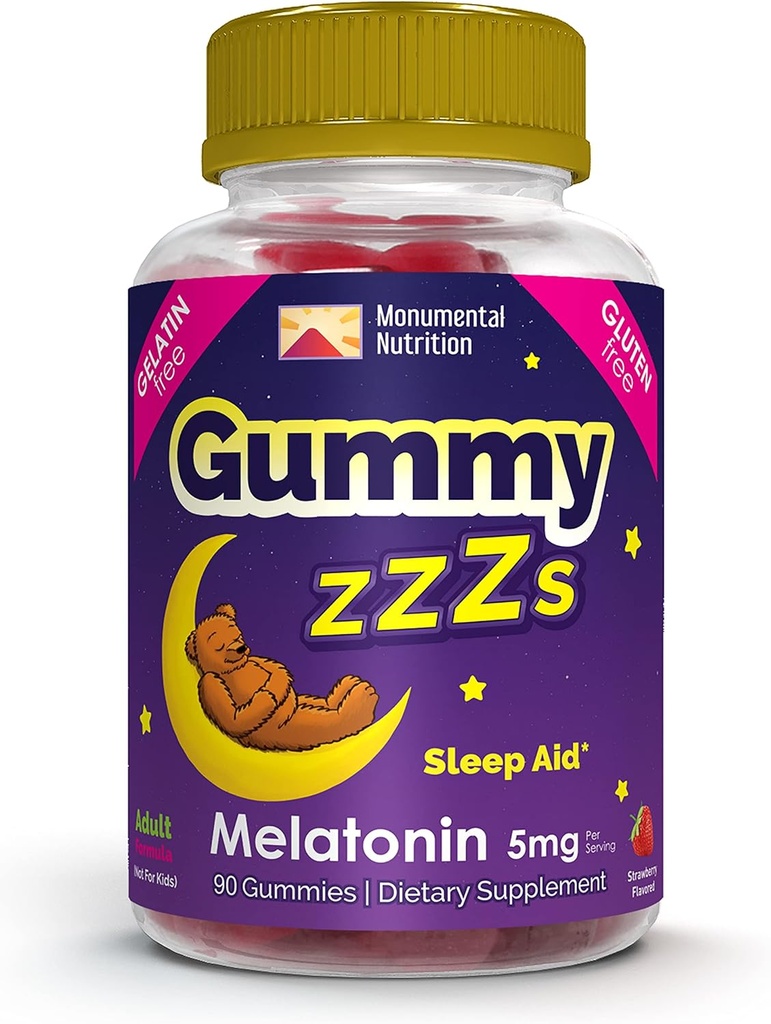 Gummy ZZZs Melatonin - Gummies de sueño 5 mg - Flavor de fresa - 90 Cuenta - Vegan-Amigo, Gelatina y Gluten Gratis - Halal y Kosher Certified - Gummies de noche para hombres y mujeres