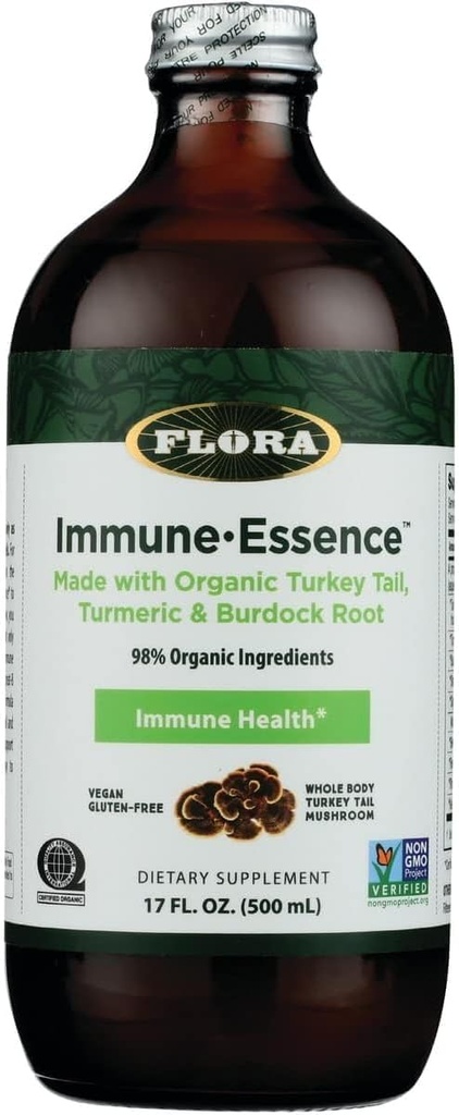 Flora Health Flor-Essence with Turkey Tail & Turmeric, Rich in Polysaccharides, 35+ Fenolic Compounds with Antioxidants and Immunity Support, 17-fl. oz. Botella de vidrio