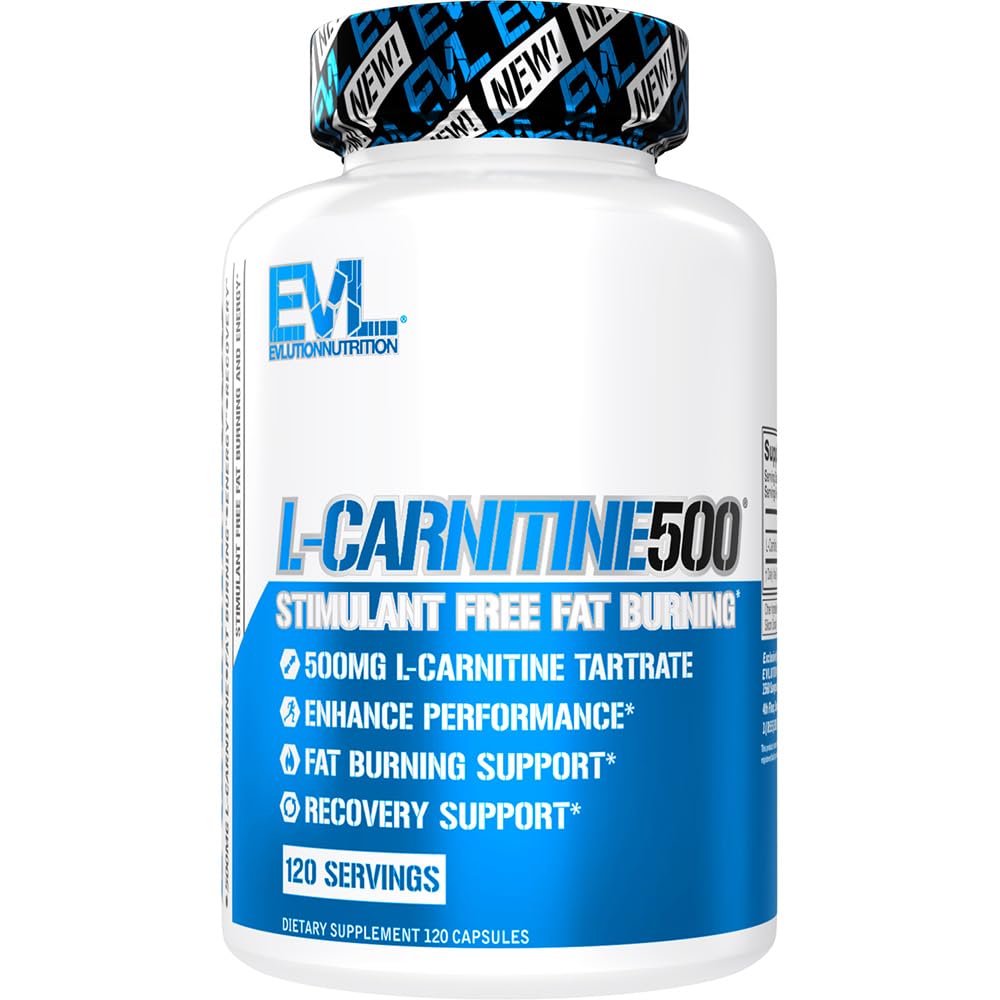 EVL L-Carnitine Suplemento para la pérdida de peso Apoyo - L carnitina 500mg píldoras dietéticas para la pérdida de peso Lean Muscle Growth and Fat Burning Support with Stimulant Free L Tartrate - 120 Servings
