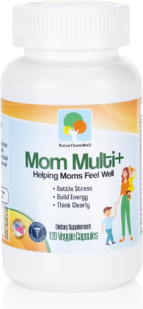 Raise Them Well Mom Multi+ Daily Multivitamin for Women with Active Folate, Adaptogens " Bacopa, Energy, Stress " Cognitive Support, 120 Veggie Capsules