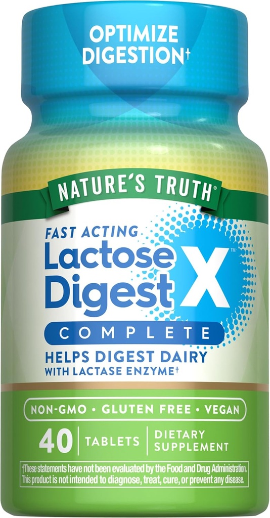 La verdad de la naturaleza Lactose Digest Pills Actuando Rápido para Adultos Silencioso con Lactase Enzyme ← Vegan, No Gluten Suplemento Gratis