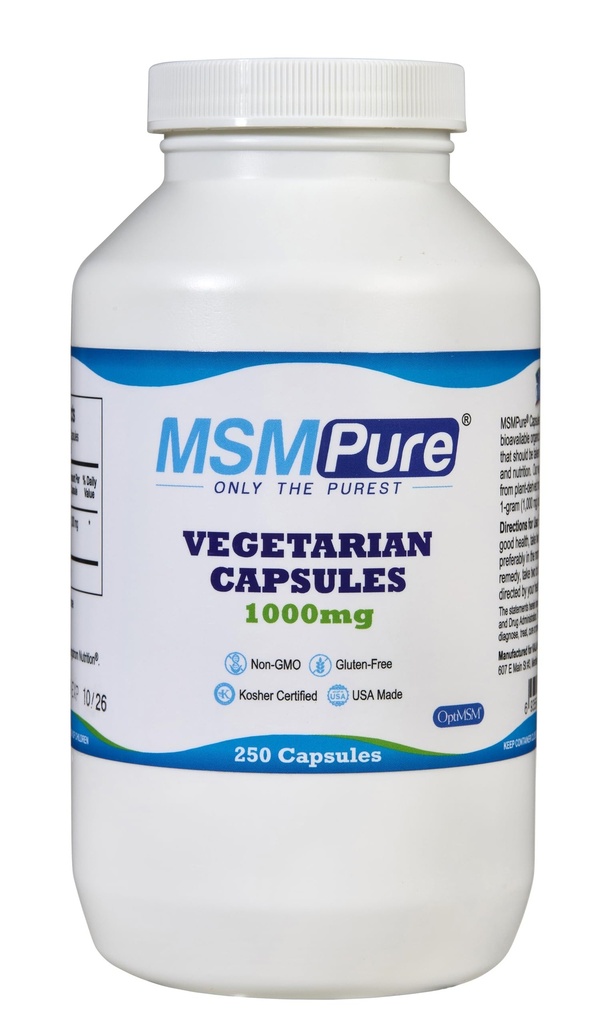 KALA HEALTH MSMPure MSM Vegetarian Capsules – 1,000 mg US-Made MSM per Capsule for Joint Health, Skin Appearance, Hair & Nail Support – 250 Count, Organic Sulfur