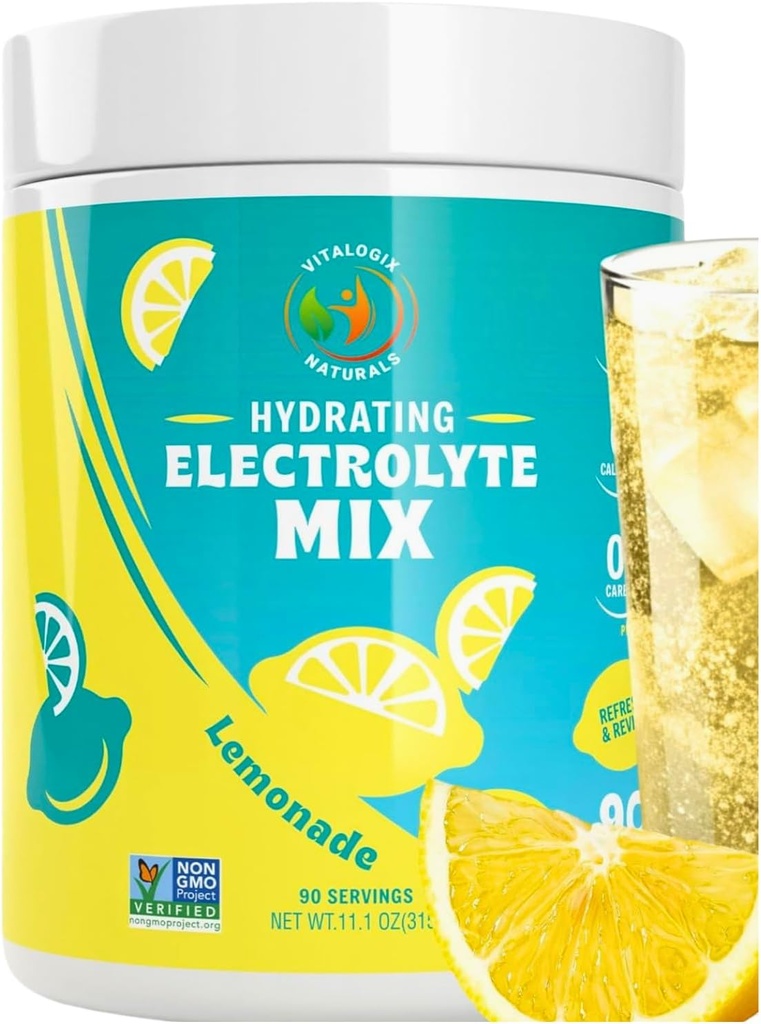 Electrolyte Powder – Zero Sugar Lemon Hydration Mix ← 90 Servings  Keto, Vegan, Gluten-Free ← Electrolitos naturales para la recuperación de músculos, Energía &amp; Apoyo inmunológico