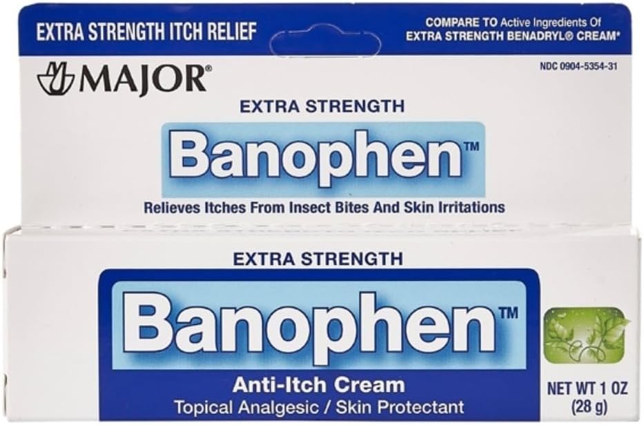 MAJOR Extra Strength Banophen - Anti-Itch Cream - Topical Analgesic Skin Protectant - Ayuda a aliviar picaduras de insectos e irritaciones de la piel - 1 Oz. (1 Pack)