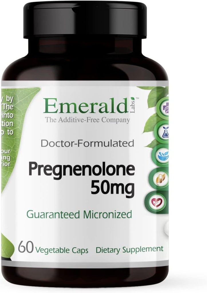 EMERALD LABS Pregnenolone 50mg - Premium Wellness Suplemento para ayudar a la salud cerebral, Immune Support &amp; Hormonal Balance - Gluten-Free - 60 cápsulas vegetales (30-Day Supply)