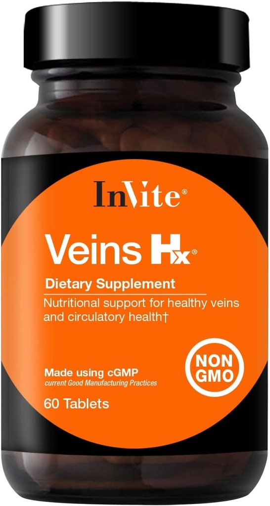 Invitar Veins de Salud Hx® - Asistencia Veins y Salud Circulatoria - Contiene Vitamina C, Citrus Bioflavonoids, Semilla de Castaña de Caballo, Gotu Kola, Fruta de Fresa - 60 Tablets